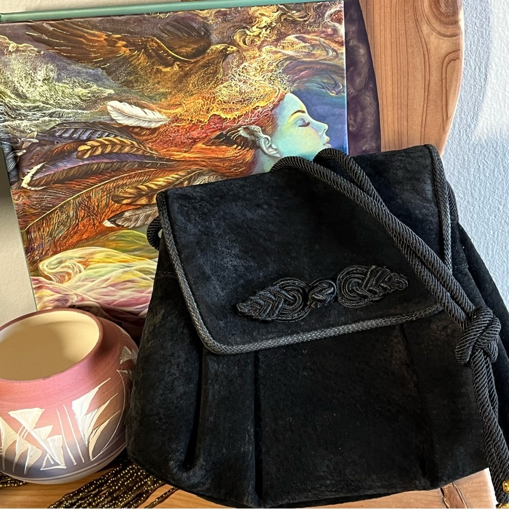 MEYERS USA Black Suede Bag Vintage 60s 70s Magnetic Flap Leather Lined READ DESC